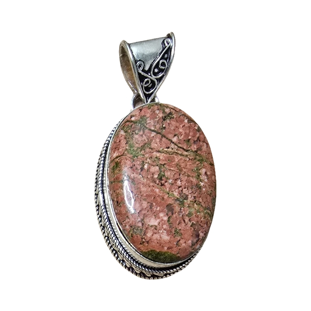 Vintage Large 925 Sterling Silver Jasper Cabochon Necklace Pendant
